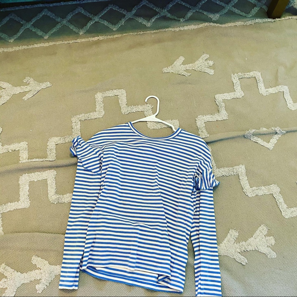 Blue and white long sleeve with ruffles